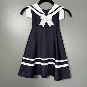 Rare Editions Little Girls Blue Sleeveless Sailor Dress - Size 4T/4 - White Bow